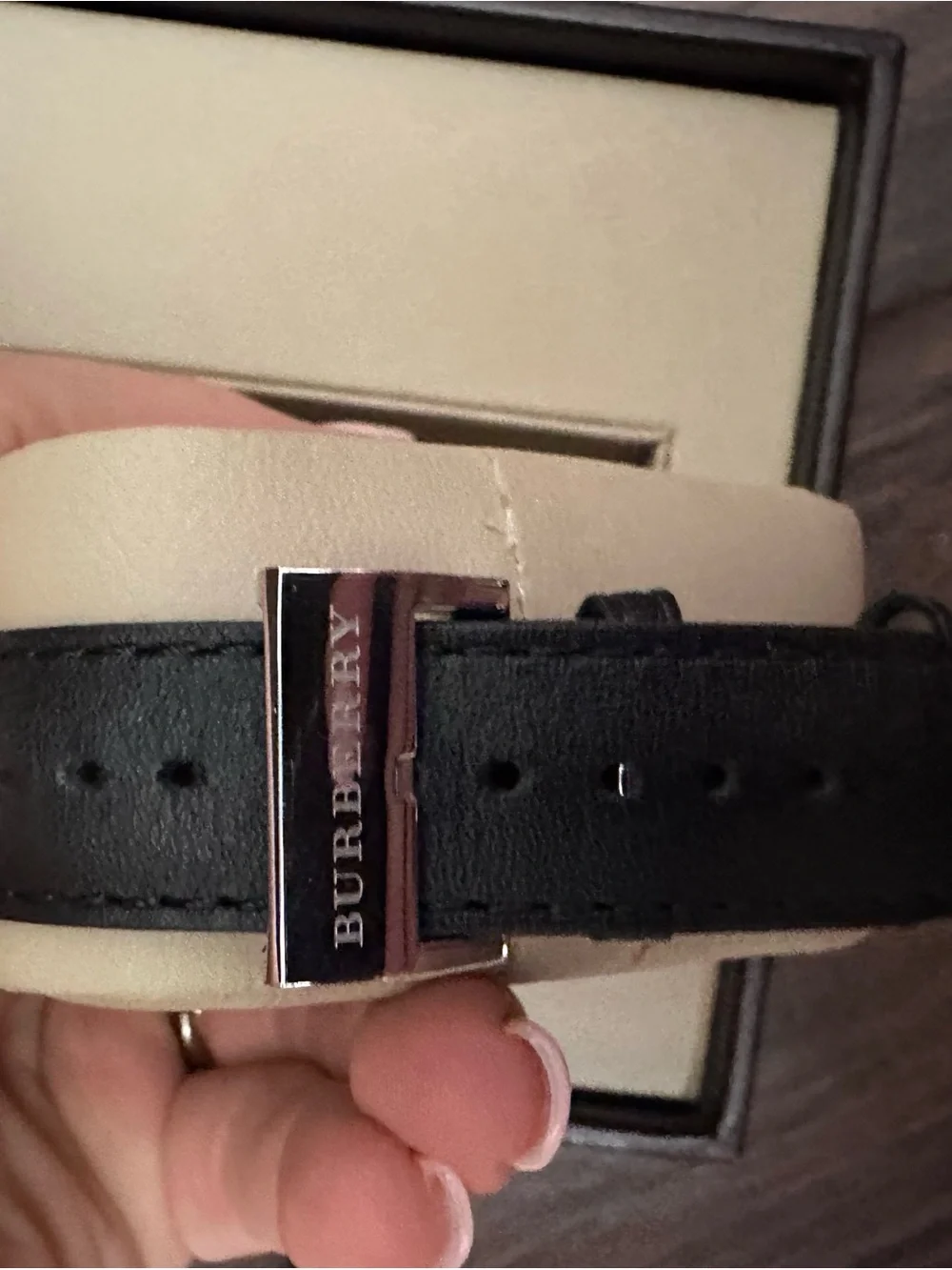 Burberry Unisex Silver Dial Black Leather Watch